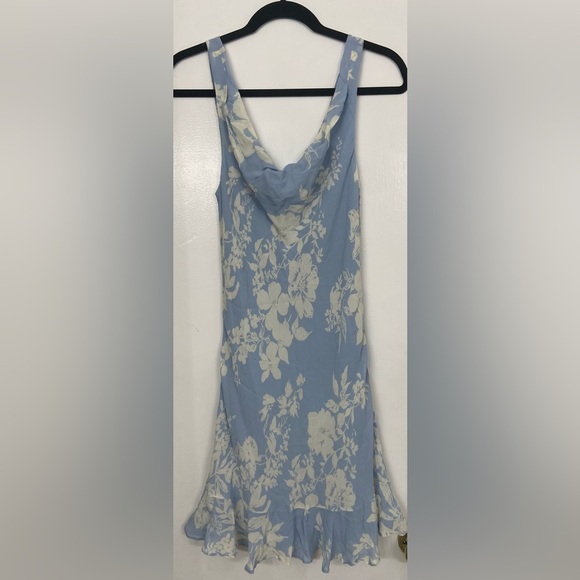Reformation Rudie Draped Ruffled Floral Print Crepe Mini Dress Light Blue Size 2 - Picture 8 of 8
